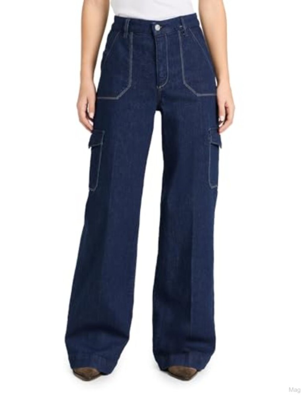 PAIGE High Rise Wide Leg Cargo Jeans Stretch Denim
